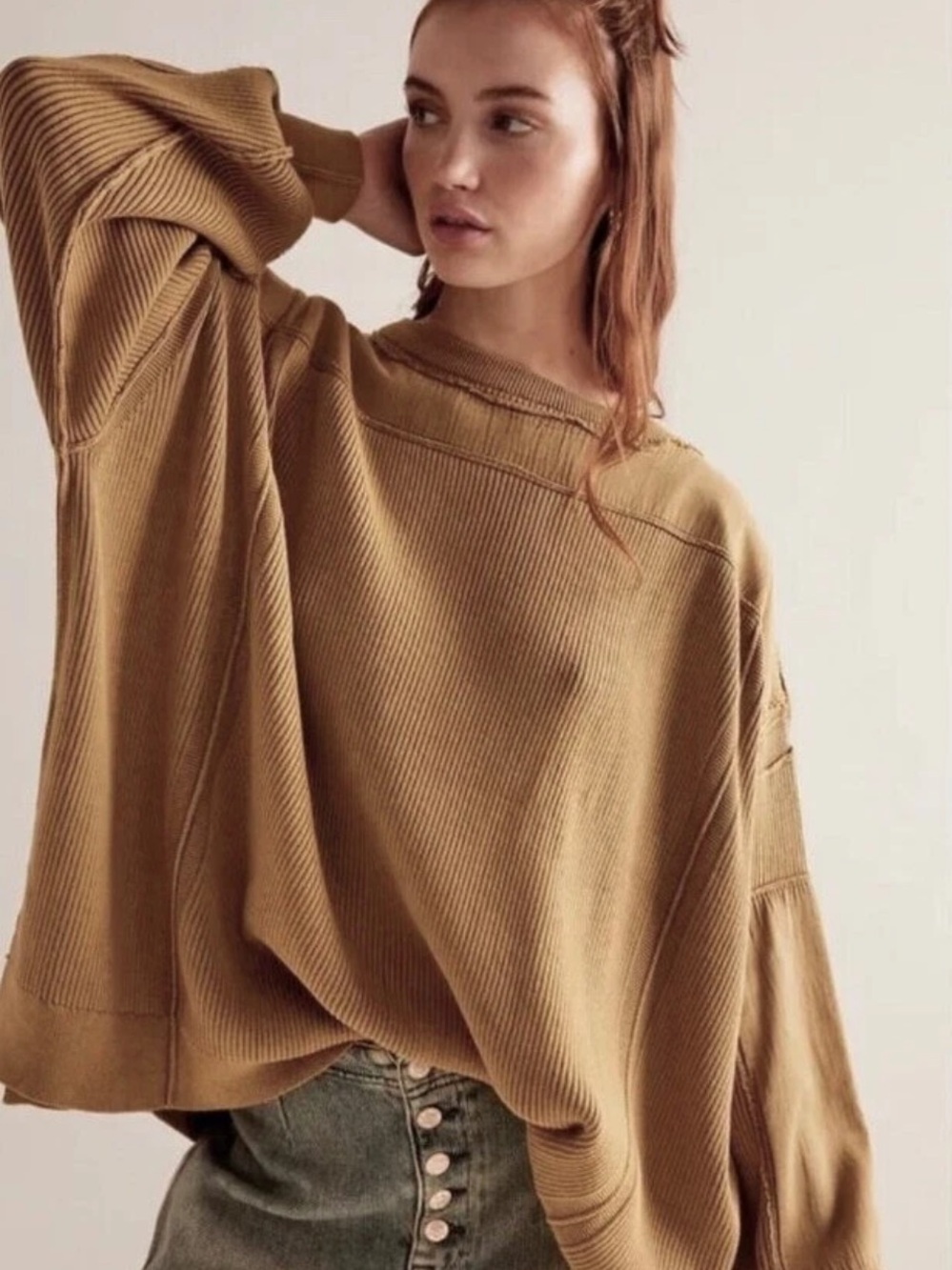 We The Free Ribbed Tunic Sweater in Mustard Tan